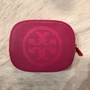 Pink Leather Tory Burch cosmetic case / pouch